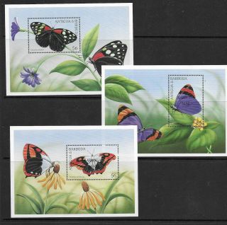 Antigua & Barbuda 1998 The Three $6 Butterflies Mini Sheets Nh