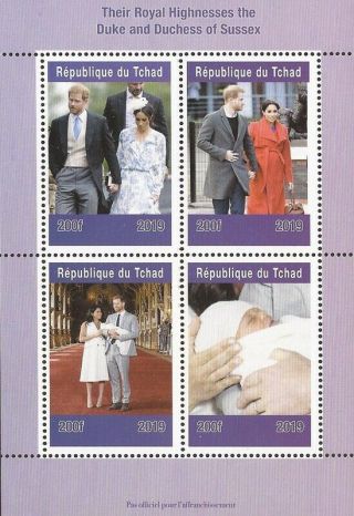 Chad - 2019 Prince Harry,  Meghan Markle,  Prince Archie - 4 Stamp Sheet - 3b - 683