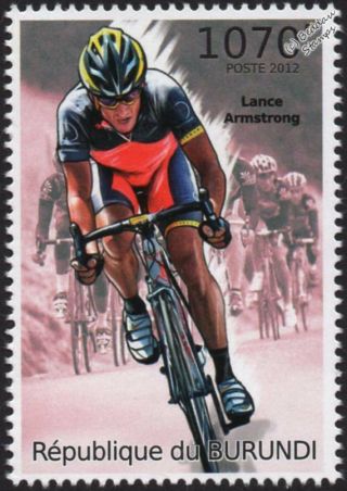 Lance Armstrong Cyclist Cycling Bicycle Sport Stamp (2012 Burundi)