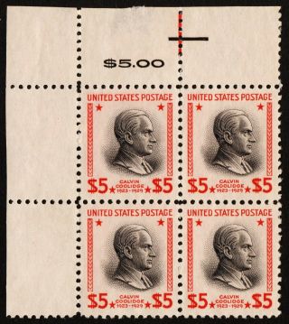 Us 834 Ng H { - Xf - Corner Block Of 4 } Beauty $5 Calvin Coolidge 1938