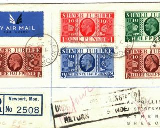 Gb 1935 First Day Cover Silver Jubilee Fdc Full Set Newport Registered Ea18