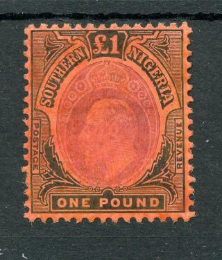 Southern Nigeria 1907 - 11 £1 Purple And Black On Red Sg44 Mm Cat £250 See Desc