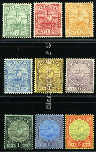 Grenada 1906 - 11 Sg 77//88 Sc 68//76 Og Vf Mlh Scarce Set 9 Stamp