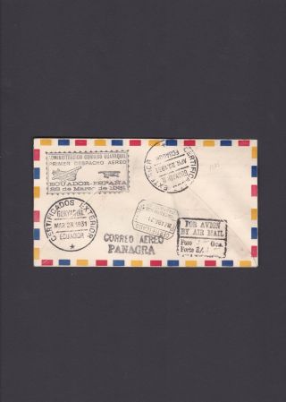 Ecuador First Flight Cover Guayaquil to Guayaquil via Madrid 1931 Panagra 54 snt 2