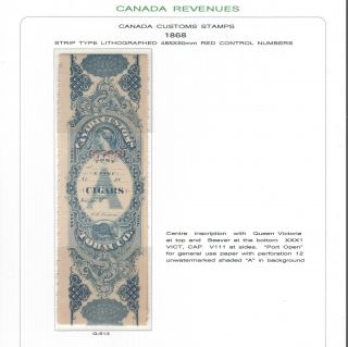 Canada Revenues Qv Canada Customs 1868 Cigars