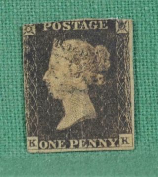Gb Stamp Victoria 1840 1d Penny Black (b45)