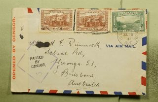 Dr Who 1941 Canada Upland Mpo 307 Airmail To Australia Wwii Censored E48361