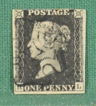 Gb Stamp 1840 1d Penny Black Plate 5 (b24)