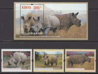 2018 Kenya Northern White Rhino Complete Set Of 3,  Souvenir Sheet Mnh
