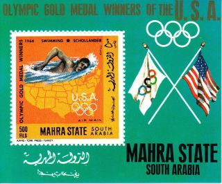 Aden Mahra 1968 Summer Olympic,  Mexico 1968,  Mnh,  Perf. ,  South Arabia S/s 1