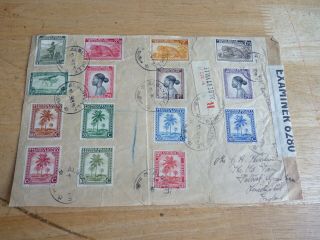Belgian Congo Registered Censor Cover 1943 Envelope Front Albertville To Fulbeck