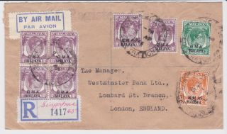 Stamps 1948 Bma Malaya Singapore Registered Airmail Envelope Postal History