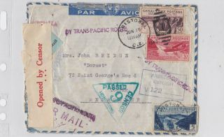 Row171) Canal Zone 1940 Air France Censored Cover To Melbourne