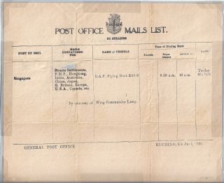 Sarawak,  Very Rare,  Po Mails List,  Air Mai,  L Raf Flight K6918,  Dtd 6th June 1939