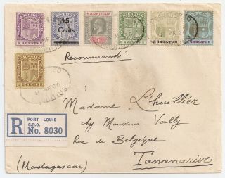 1926 Mauritius To Madagascar Reg Cover,  7 Colors Franking,  Rarity