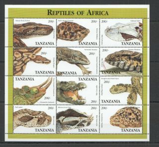 Y662 Tanzania Fauna Reptiles Of Africa Snakes Turtles Chameleons 1sh Mnh