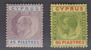 Cyprus Edvii 45pi And Kgv 90pi Stamps,  Rare