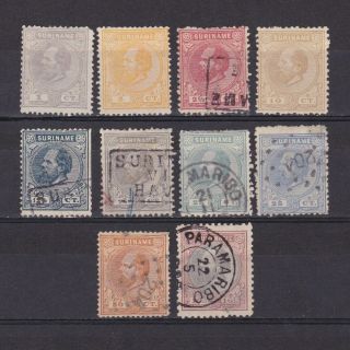 Suriname 1873 - 1889,  Sc 1 - 15,  Cv $135,  Part Set,  Ng/used