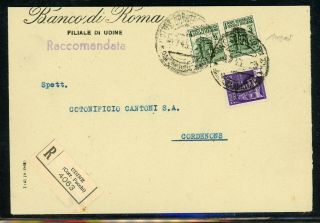 Italy Postal History Lot 988 1945 Reg Udine - Cordenons Caffaz Cert $$$