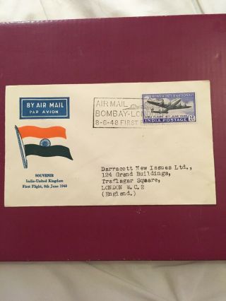 Bombay India To London England.  1948 First Flight Air Mail Cover