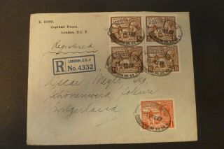 Gb 1927 Registered Cover London To Switzerland Block Of 4 1925 1 1/2d Wembley