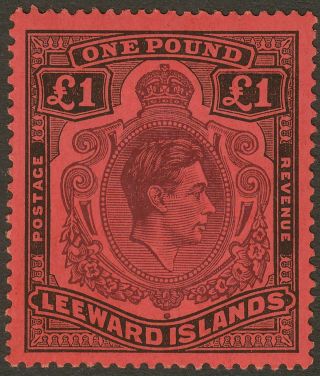 Leeward Islands 1938 Kgvi £1 Brown - Purple,  Black On Red P14 Sg114 Cat £375