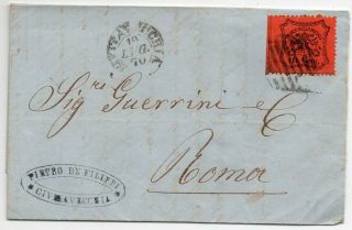 1870 Italy Roman States Cover,  Sa 26,  10c Perf,  Civitavecchia Cancel