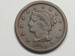 Better - Grade 1845 Us Braided Hair Large Cent Coin.  9