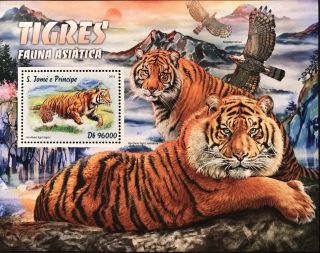 St Thomas & Prince Isl Tiger Stamps S/s 2016 Sao Tome Bengal Sumatran Animals