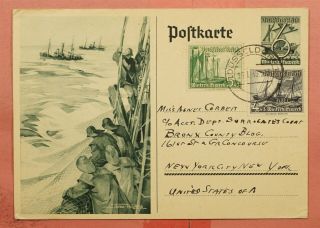 Dr Who 1938 Germany Illustrated Uprated Postal Card Dusseldorf To Usa 121861