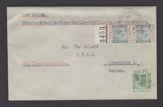 Cyprus August 1929 Air Mail Cover To Stockholm (sweden) Via Constantinople,  Rare