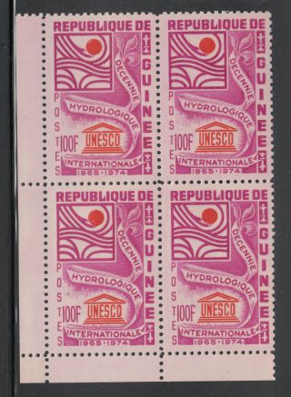 Guinea 435 Mnh Printed On Gum Corner Margin Block Of Four 1966 Unesco Set
