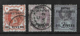 Oil Rivers Nigeria 1892 - 1894 Set Of 3 Stamps Sg 1 - 2 & 4 Vf