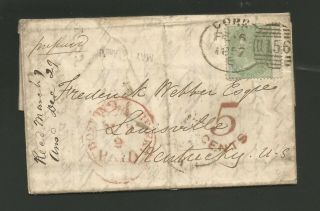 1857 British Folded Letter Scott No.  28 Cork To Boston Packet Paid Cxl