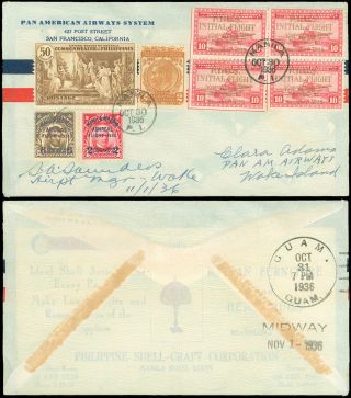 Oct 30,  1936 Manila Philippines To Midway / Wake Island Pan Am Airlines System