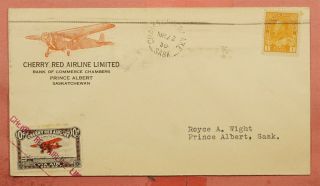 1930 Canada Cherry Red Airline Ltd Airmail Christopher Lake To Prince Albert