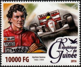 Ayrton Senna Mclaren Formula One F1 Gp Race Racing Car Driver Stamp (2016)