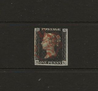 1840 Qv 1d Penny Black - 3 Margin - Red Maltese Cross Pl R L - Fine