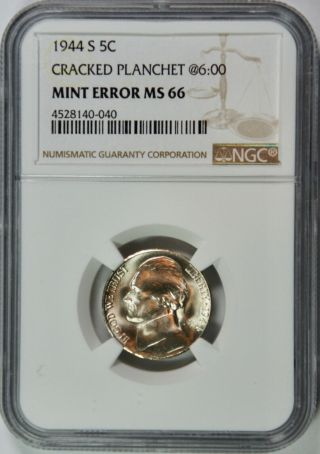 1944 - S Silver War Nickel – Error – Cracked Planchet – Ngc Ms66