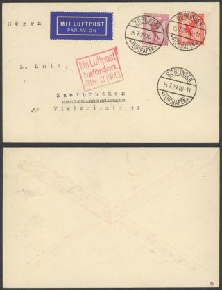 Germany 1929 - Air Mail Cover Boblingen To Saarbrucken 30512/12