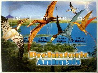 Maldives 2005 Mnh Dinosaur Stamps Sheet Prehistoric Animals Birds Pterosaur Dino