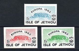 Jethou: Europa 1962 1/3 (unissued) 3x Unmounted Imperforate Colour Trials