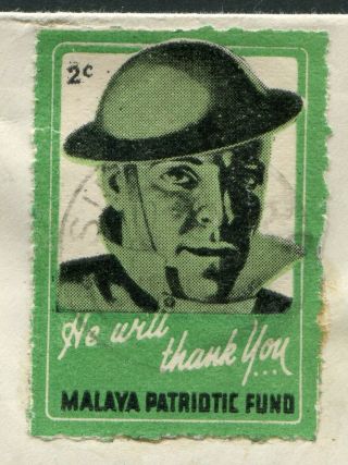 Malaysia 1940 2c Patriotic Fund charity label on env.  Singapore - USA: censored 2