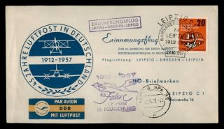 Dr Who 1957 Germany Ddr First Flight Lufthansa Leipzig To Dresden E49302