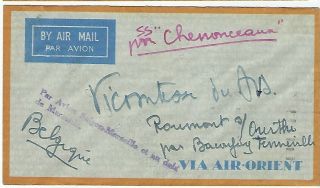 China 1933 Airmail Cover Shanghai To Belgium Per Ss Clemonceau,  Via Saigon