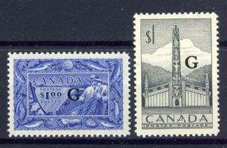 2x Canada G.  Overprint No.  027 - $1.  00 Fisherman Mnh Vf 032 - Totem Mnh Cv=$168.  00