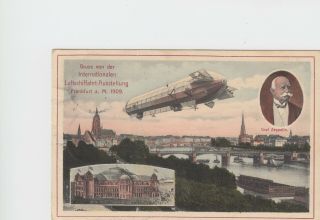 Germany: Multi Colored Post Card Depicting Very Early Zeppelin Over Frankfurt