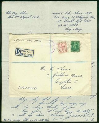 China/hong Kong 1950 Fpo 701 Registered Airmail Cover To England