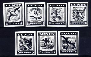 Gb Local Issue: Lundy 1951 Flying Bird Set Imperf Proofs In Black On White Paper