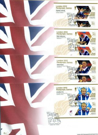 2012 Paralympic Games Gold Medal Winners Royal Mail Set Fdcs X34 Freepost Uk